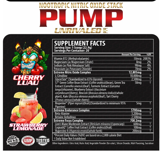 PUMP UNRIVALED - Nootropic Nitric Oxide Stack