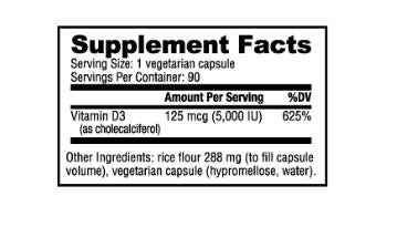 Nutrabio Vitamin D (5000 IU) 90 Vegetable Capsules